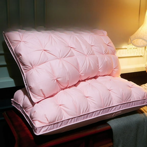 2PCS Hotel Fluffy Pillow, Neck Support Sleeping Pillow, Comfortable Pressure Relaxation, Light Luxury Bed Pillow for Bedroom, Home, Dorm Room,Pink