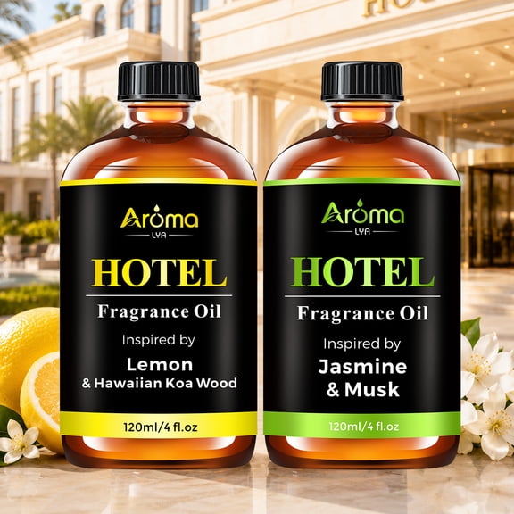 2PCS Hotel Fragrance Oil, Lemon & Hawaiian KoaWood, Jasmine & Musk Scent,120ml/4 fl oz, For Diffusers & Candle Making