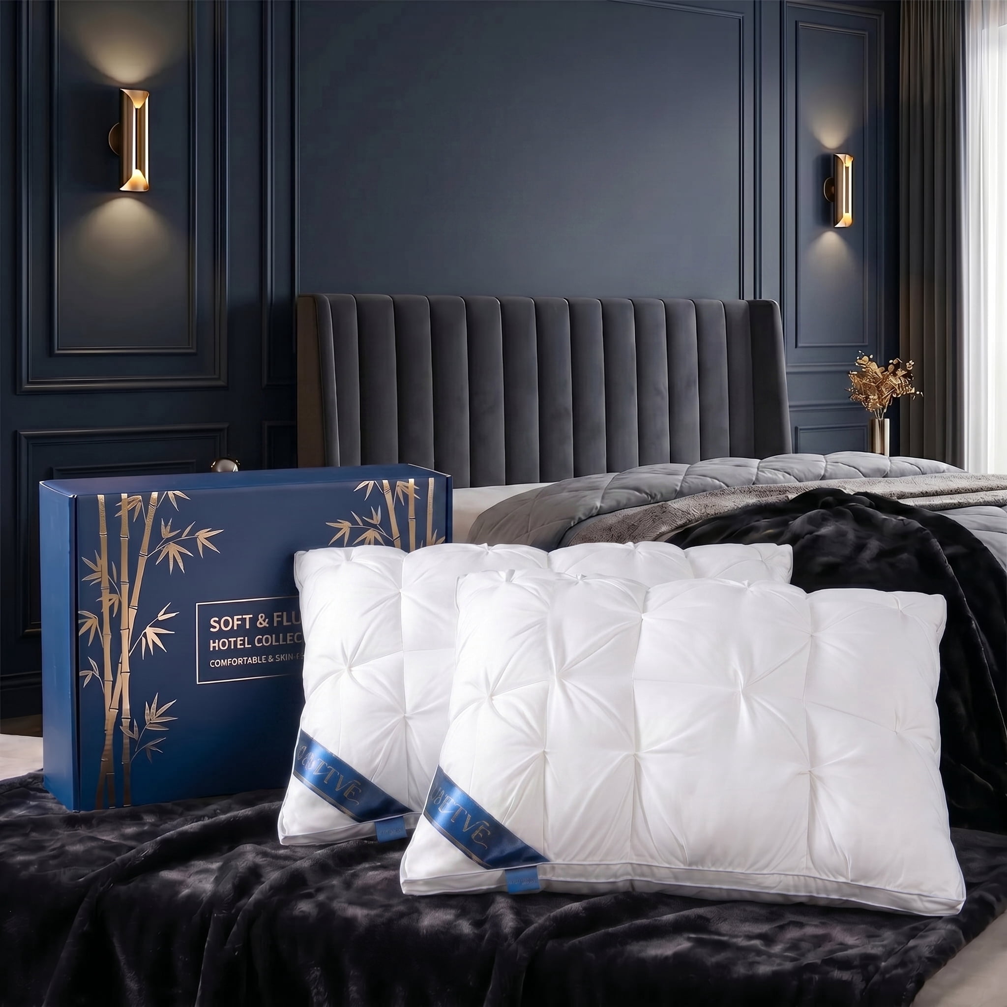 2PCS Hotel Series Luxury Bed Pillows, Ergonomic Neck Support Pillows, Cloud-Like Soft and Fluffy, Breathable and Skin-Friendly Pillowcases, Suitable for Bedroom/Guest Room,White,King size