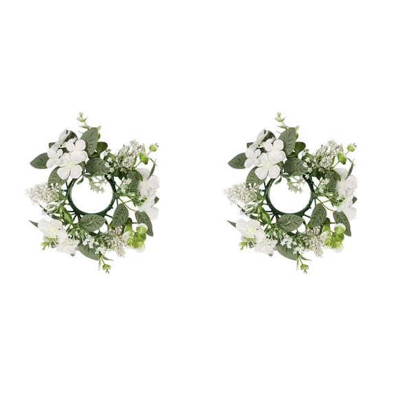 2PCS Hydrangea Candle Rings - Floral Candle Wreaths for Pillar Candles, Elegant Home Decor, Wedding, Party, Table Centerpiece Decorations, Spring & Summer Theme