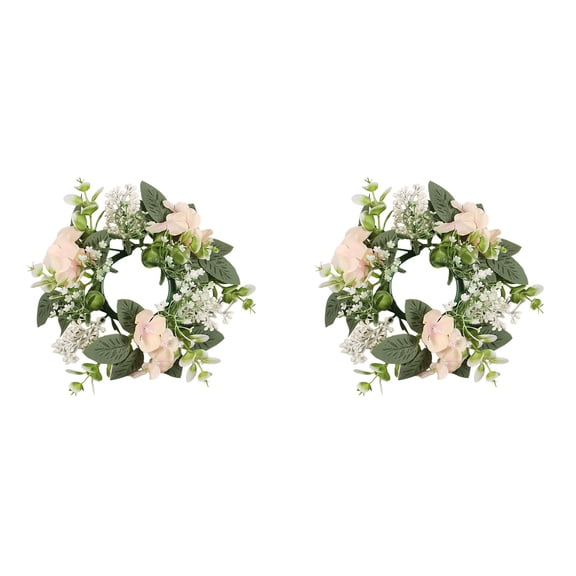 2PCS Hydrangea Candle Rings - Floral Candle Wreaths for Pillar Candles, Elegant Home Decor, Wedding, Party, Table Centerpiece Decorations, Spring & Summer Theme