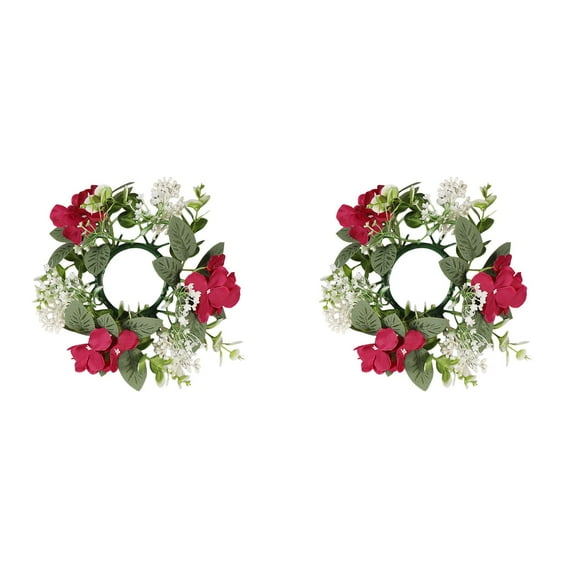 2PCS Hydrangea Candle Rings - Floral Candle Wreaths for Pillar Candles, Elegant Home Decor, Wedding, Party, Table Centerpiece Decorations, Spring & Summer Theme