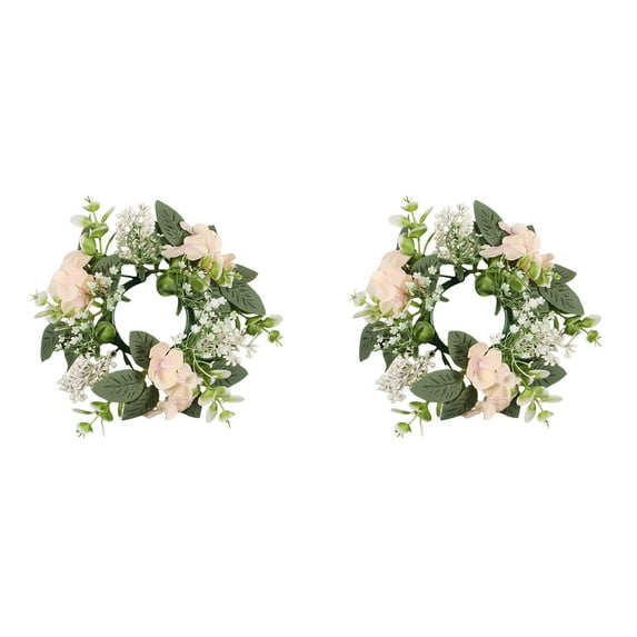 2PCS Hydrangea Candle Rings Wreaths Floral Candle Ring Candlerings for Pillar Candle 25cm Home Decor