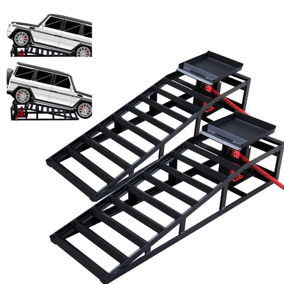 2PCS Hydraulic Car Ramps, 5T/11000Lb Heavy Duty Auto Service Ramps with 9.4" -13.3" Adjustable Lifting Height, Low Profile Car Lift , black