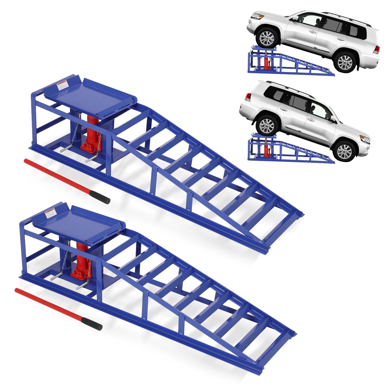 Blue Car Ramp 2PCS Hydraulic Car Ramps, 5T/11000Lb Heavy Duty Auto Service Ramps with ...