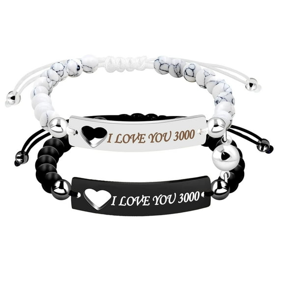 2PCS I Love You 3000 Couples Mutual Attraction Bracelet Set for Men and Women Matching Couples Bracelets Distance Friendship Gift