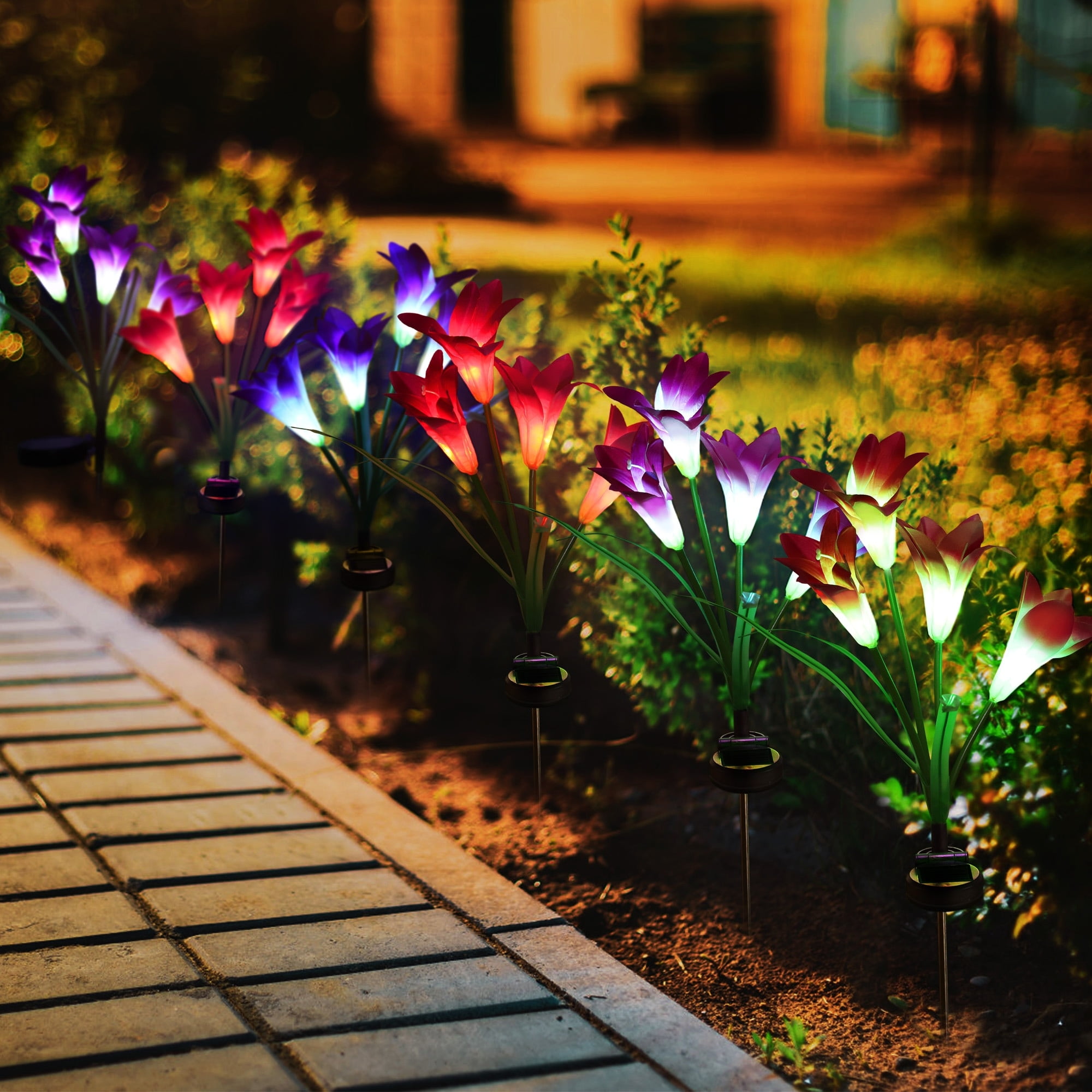 Multi-Color Changing Waterproof Solar Lily Pathway Lights, 8" x 29.5"