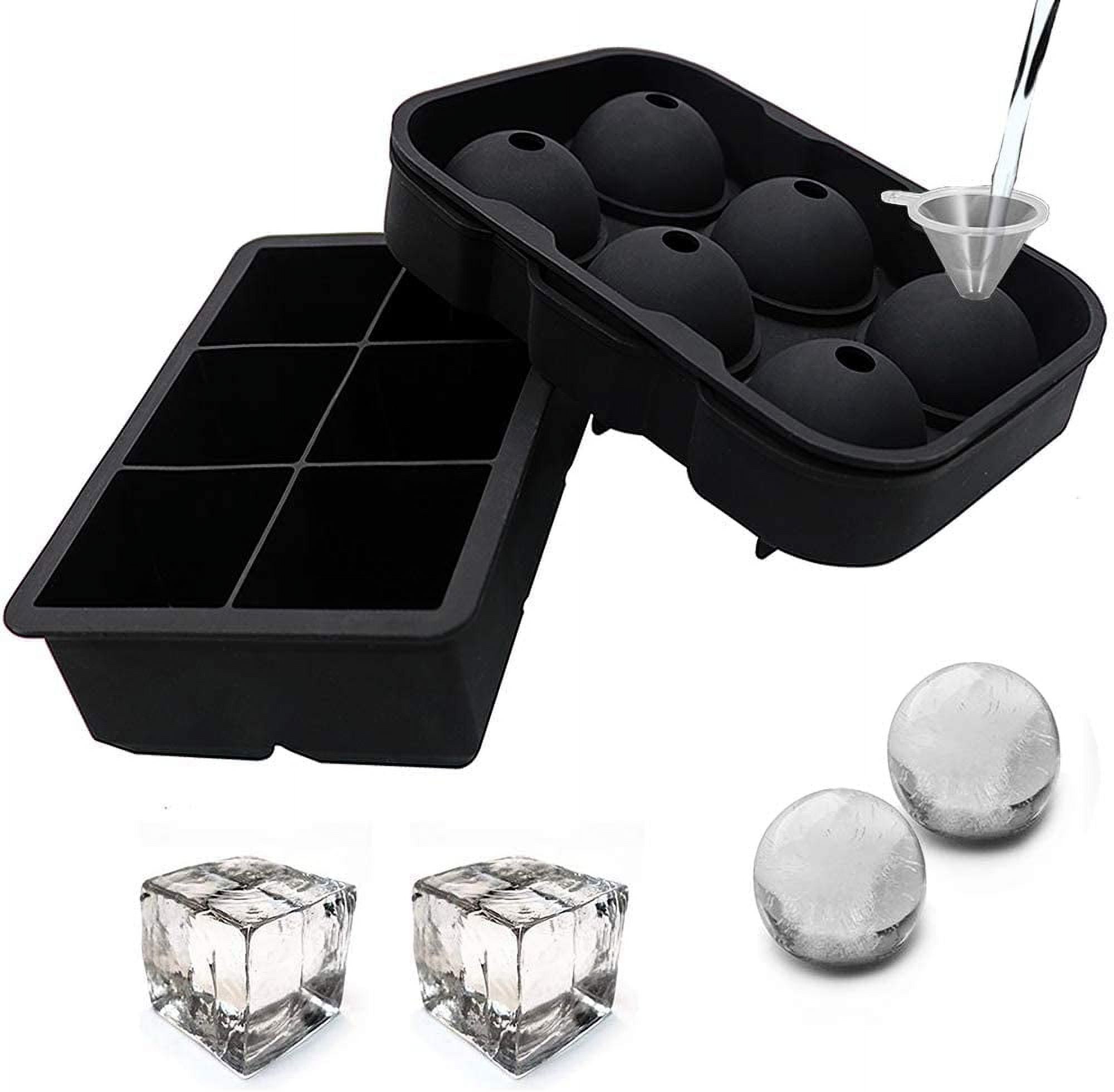 2PCS Ice Cube Trays, Silicone Square Ice Cube Mold for Whisky & Large  Sphere Ice Ball for Bourbon & Cocktail, With Funnel & Lids, Easy Release to  Keep Drinks Chille, Reusable 