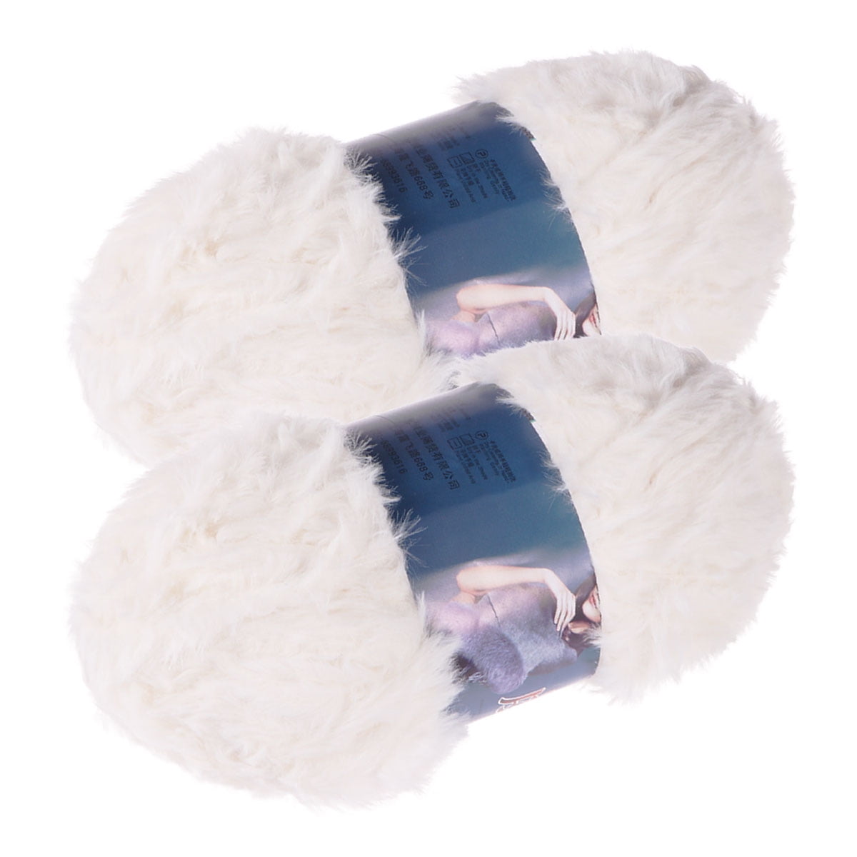 2PCS Imitation Wool Super Fur Yarn Chunky Fluffy Faux Fur Yarn Eyelash Yarn  for Crochet Knit (White) 