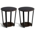 thumbnail image 1 of 2PCS Industrial Round End Table Metal Sofa Side Table w/ Storage Shelf Walnut, 1 of 4