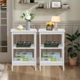 2PCS Industrial Side Table Night Stand, White Wood Bedside Table with ...