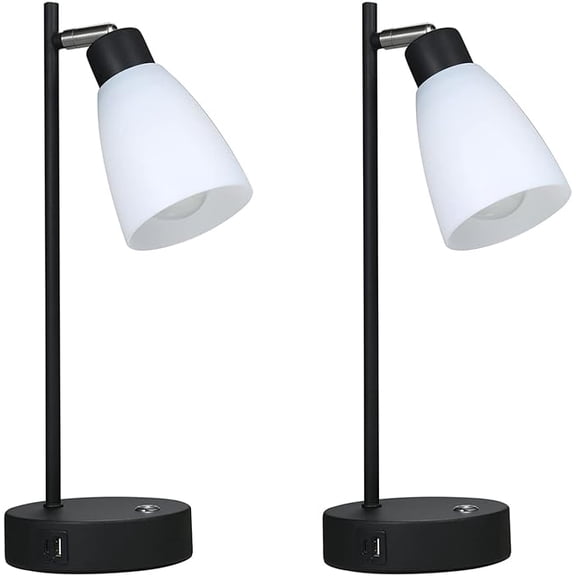 2PCS Industrial Table Light Beside Lamp 1 Type C & 1 USB Charging Port Stepless Dimmable Brightness Adjustable Sensitive Light Control with LEDs Bulb for Bedroom Living Room