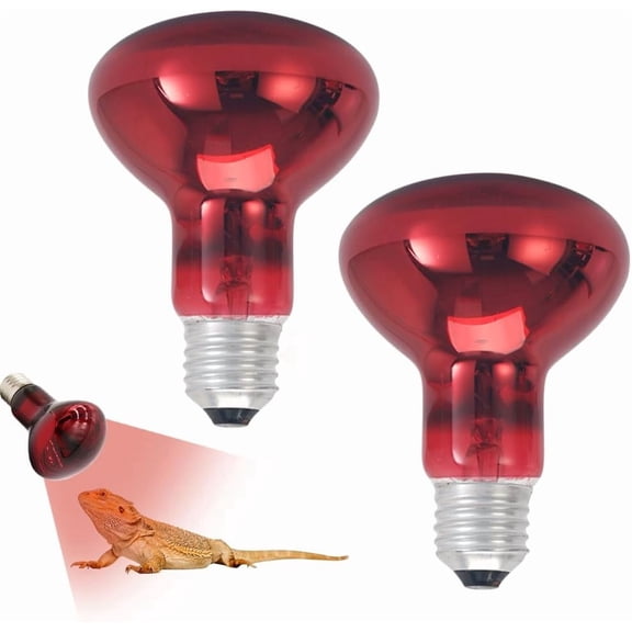 2PCS Infrared Reptile Heat Lamp Bulb, 100W Tortoise Heat Lamp Bulb, E27 Basking Spot Lamp, Red Reptile Heating Bulb For Amphibian, Tortoise, Bearded Dragon, Lizard, Chicks