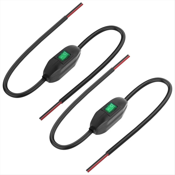 2PCS Inline Cord Toggle Rocker Switch, 12V24V 3A Green LED, PreWired BothEnd 0.5M for Lamps