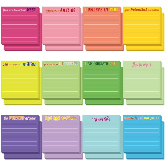 2PCS Inspirational Sticky Notes with Lines, Employee Appreciation Gifts, Cute Motivational Sticky Notes Pad, Ideal for Christmas Teacher Nurse Coworker Office,Color Random