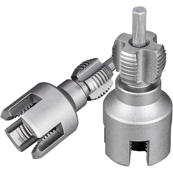 2PCS Integrated Internal & External Pipe Threading Tool, Pipe Thread Cutting Tool, 1/2'' 3/4'' Electric Drill Compatible PVC & Plastic Pipe Threader Kit for Home Repair