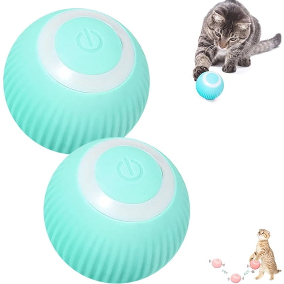 2PCS Interactive Cat Toy Ball, 360° Self Auto Rotating Interactive Cat Toys Ball with LED Light, for Indoor Playing Stimulate Hunting Instinct for Your Kitty(Blue)