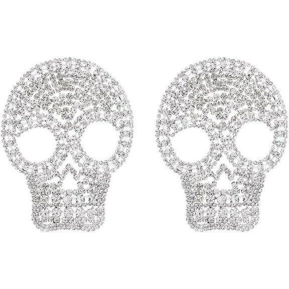 2PCS Iron on Patches 3.9x2.9inch Glitter Head Rhinestone Applique Sew On Punk Patch Applique Repair Clothing Patch for Dress Pants Hats Jeans Shoes Multi-color