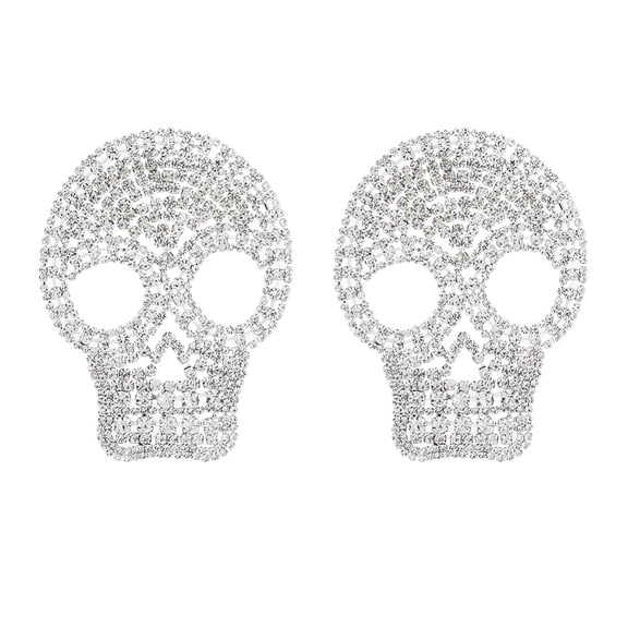 2PCS Iron on Patches 3.9x2.9inch Glitter Head Rhinestone Applique Sew On Punk Patch Applique Repair Clothing Patch