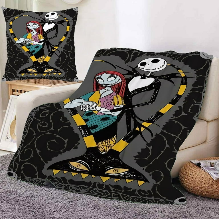 2PCS Jack Skellington Skeleton Blanket and Pillow Cover Throw Flano Blanket For Couch Throw Blanket Outdoor Throw Blanket Big Blanket Walmart