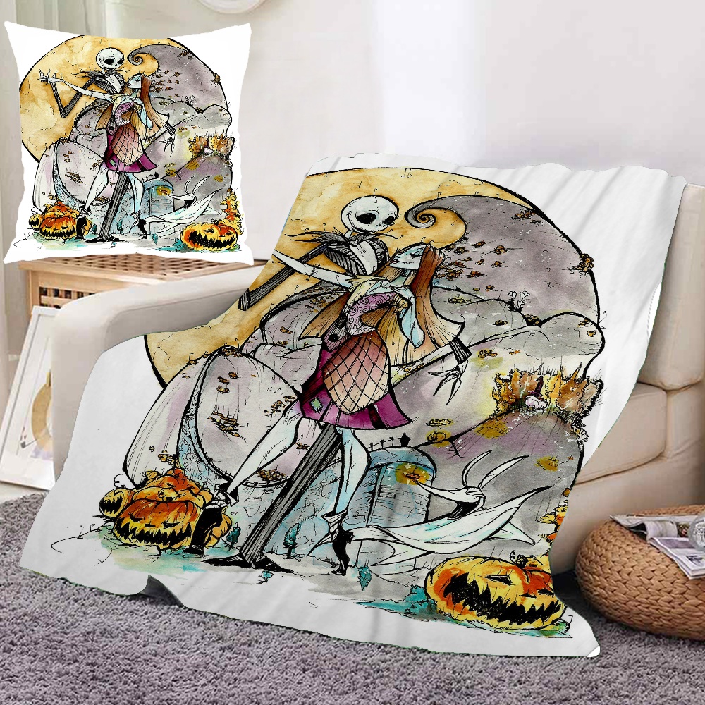 2PCS Jack Skellington Skeleton Sally Bean Blanket and Pillow Cover Large Fleece Blankets For Really Soft Blanket Outdoor Blanket Large Throw Blanket Walmart
