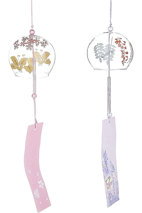 2PCS Japanese Wind Chimes Pink & Purple Glass Wind Bells Handmade Pendants