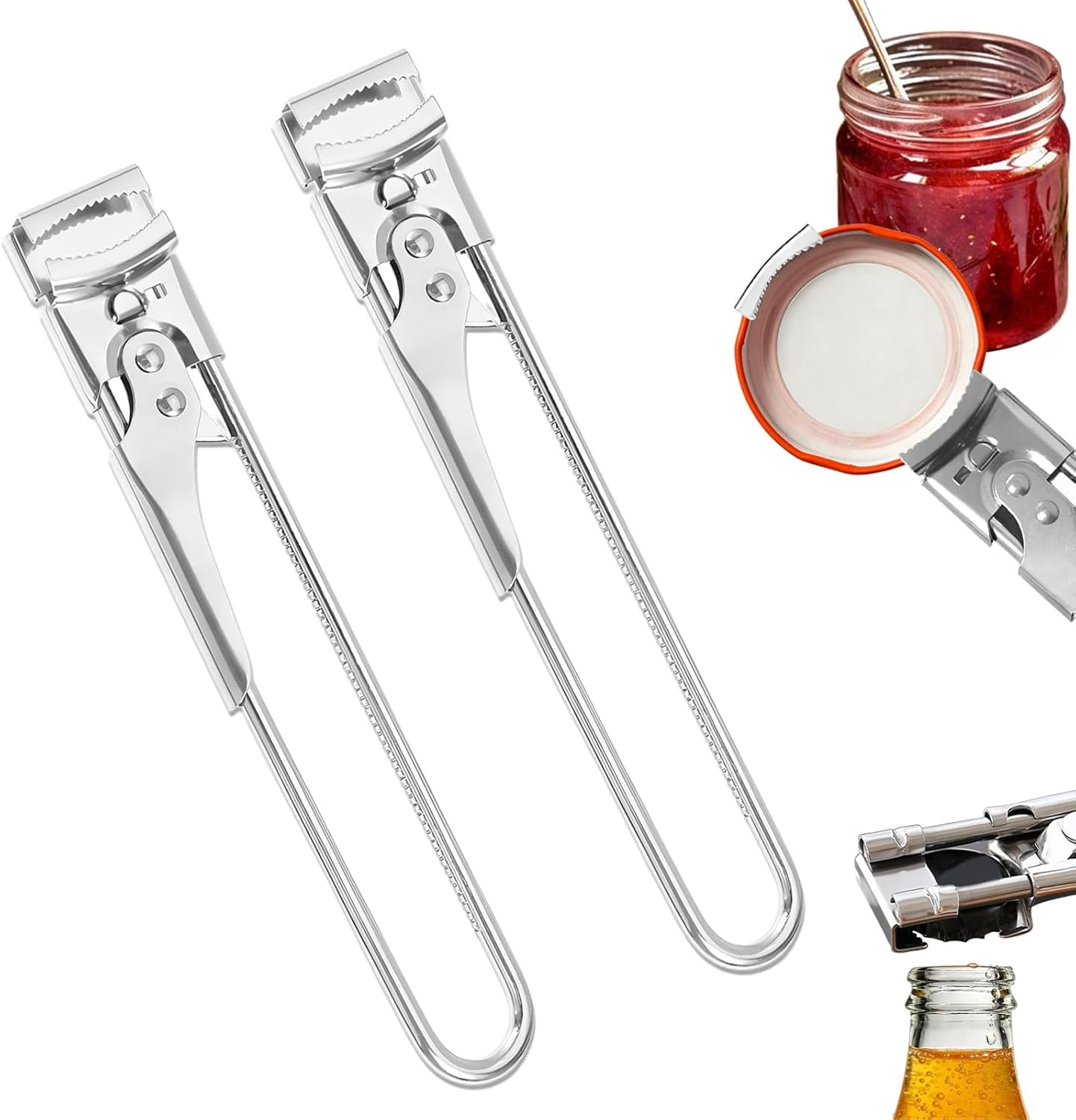 2PCS Jar Opener for Weak Hands,New Adjustable Multifunctional Stainless Steel Can Opener for Seniors,Arthritis Adjustable Jar Opener Upgrade Easy Grip Jar Lid Gripper Bottle Opener Kitchen Gadgets