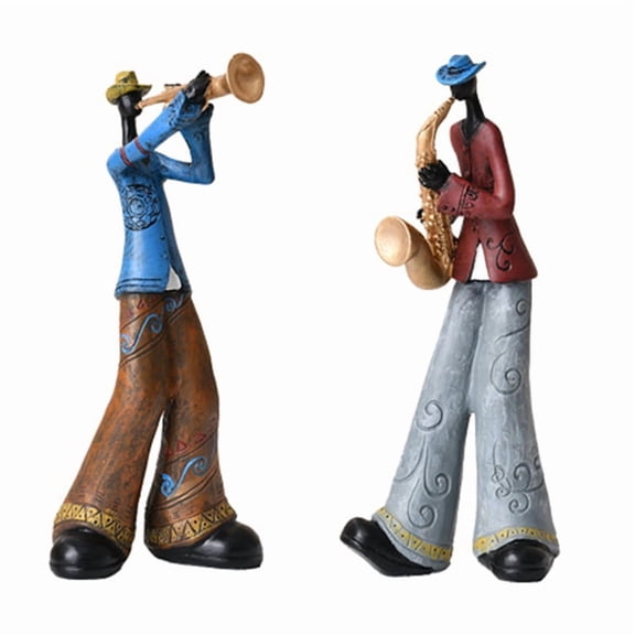 2PCS Jazz Band Player Figurines Vintage Musician Figure Resin Statues Desktop Ornament Retro Sculpture Indoor Home Decor