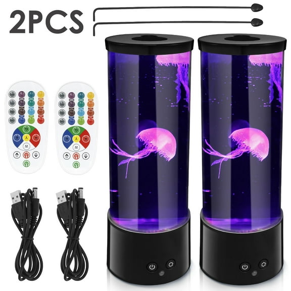 2PCS Jellyfish Lamp Aquarium Updated Table Mood Lamp Quiet Jelly Fish Tanks Light Smart Bubble Jellyfish Night Light Interesting Tower Jelly Fish Light Lamp for Bedroom