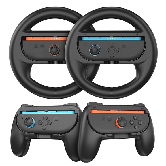 2PCS Joy Con Grips and 2PCS Steering Wheels Compatible with Switch 2 Joy Con Controllers, Racing Wheels for NS2 Kart , Switch 2 Accessories Bundle for Joy-Con 2