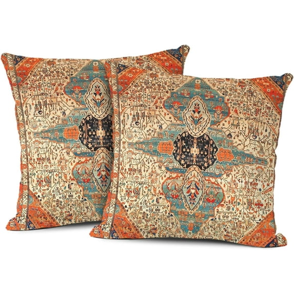 2PCS Kashan Persian Rug Vintage Print Carpet Pillow Case Square Pillowcase Soft Throw Pillow Cover Home Decor for Living Room Couch Sofa Car Cushion Cover 16"X 16"