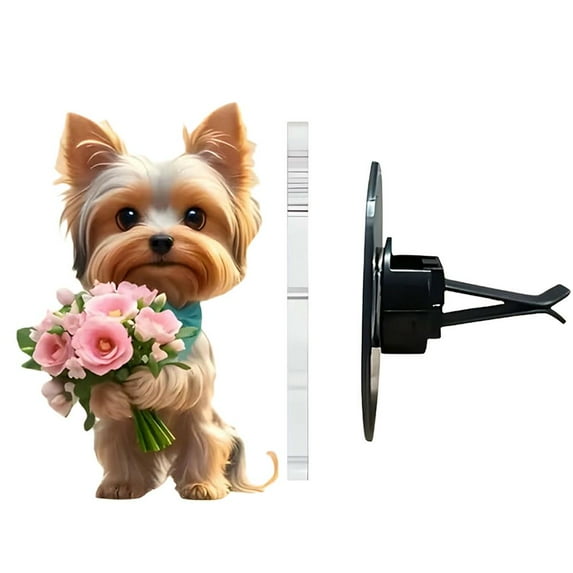 2PCS Kawaii Strumming Yorkie Dog Freshener for Car, Conditioning Outlet Perfume Clip, Car Scents Interior Decor, Charming Car Accessories Gift for Women & Men