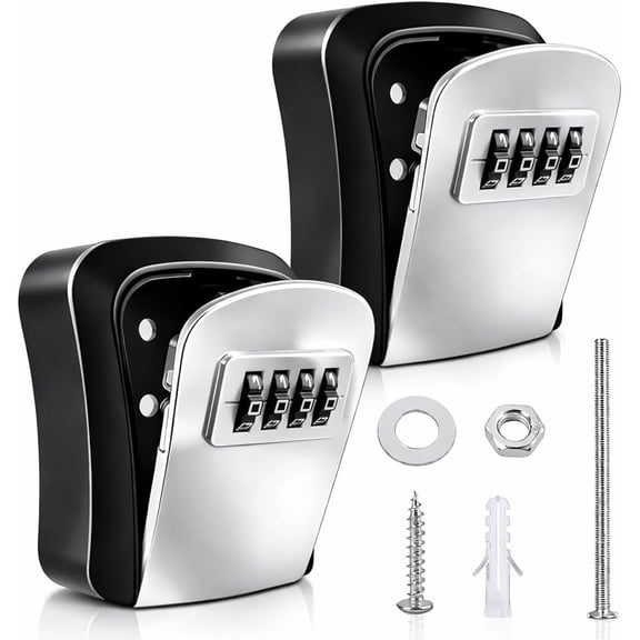2PCS Key Safe Wall Mounted, Key Lock Box Outdoor, Key Box with 4 Digit Combination, Key Lock Box Outdoor for Secure Key Sharing, Weather Resistant Key Safe Wall Mounted for Home Office Rental Use