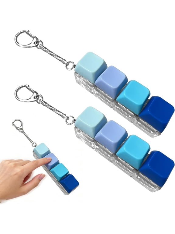 2PCS Keyboard Fidget Toy Portable 4 Keys Fidget Keyboard Keychain Stress Relief Clicky Toy for Adults & Teen Fun Keyboard Clicker Toy for Decompression and Focus