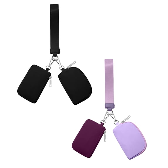 2PCS Keychain Wallet Mini Zip Around Wristlet Wallets For Women Detachable Dual Pouch Wristlet Portable Coin Purse Small Wallets For Travel Sports Outdoors
