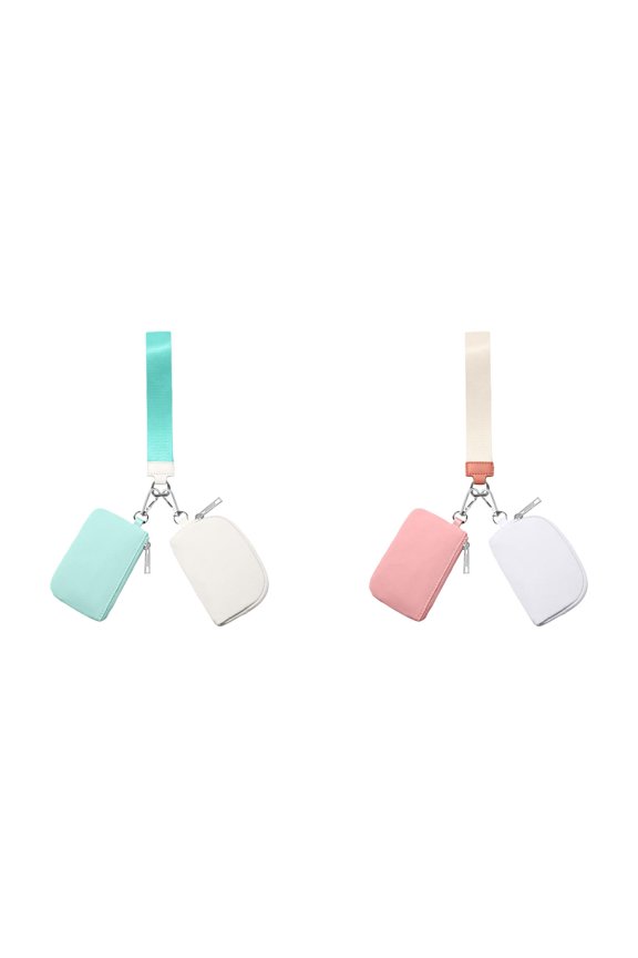2PCS Keychain Wallet Mini Zip Around Wristlet Wallets for Women Detachable Dual Pouch Wristlet Portable Coin Purse Small Wallets for Travel Sports Outdoors