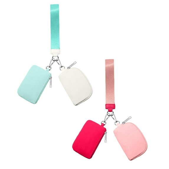 2PCS Keychain Wallet Mini Zip Around Wristlet Wallets for Women Detachable Dual Pouch Wristlet Portable Coin Purse Small Wallets for Travel Sports Outdoors