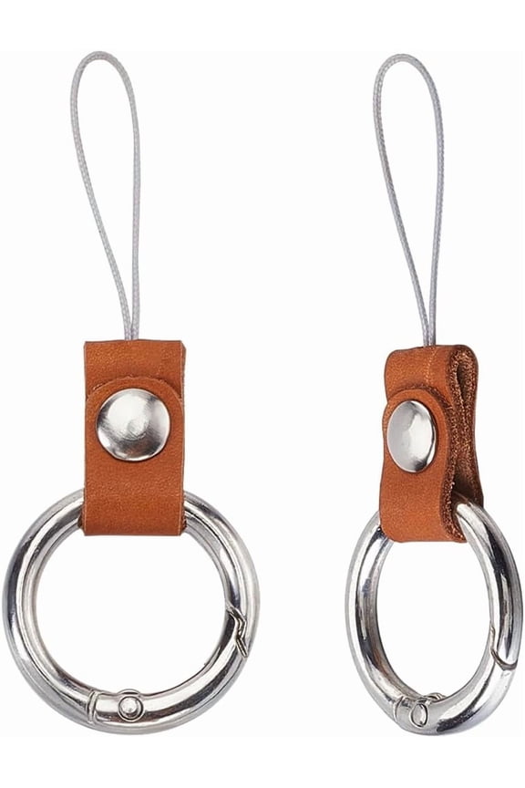 2PCS Keyring with Strap Short Lanyard Black Cell one Finger Ring one Charms Grip Holders Chocolate