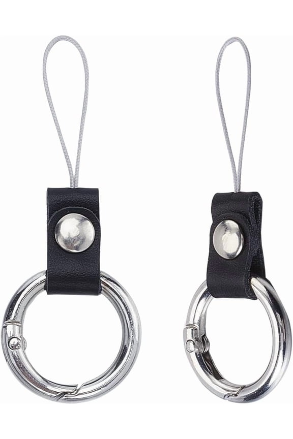 2PCS Keyring with Strap Short Lanyard Black Cell one Finger Ring one Charms Grip