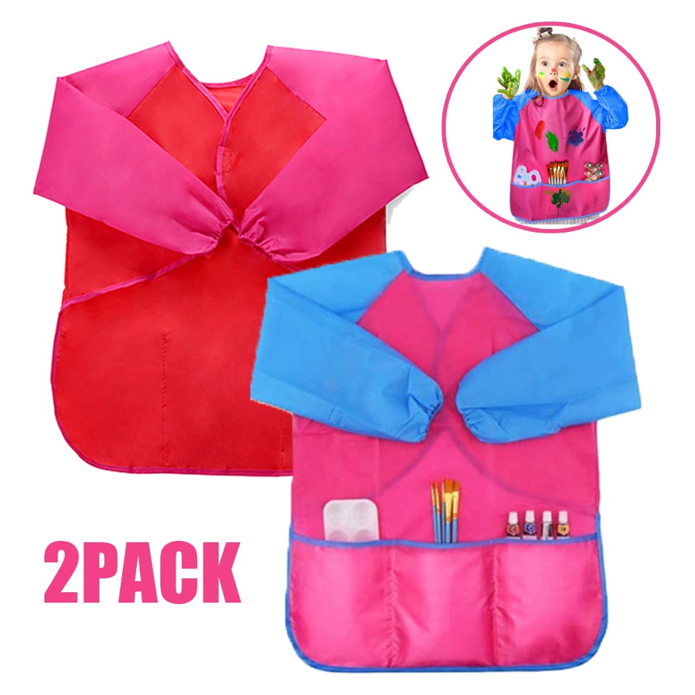 2PCS Kids Art Smocks Painting Apron for Children with Long Sleeves and