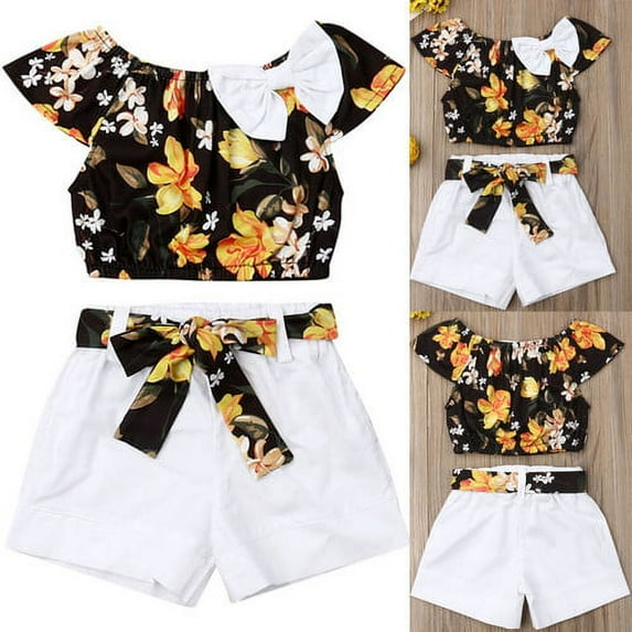 2PCS Kids Baby Girls Outfits Summer Sleeveless T-shirt Tops+Shorts Clothes Sets,1-5Years