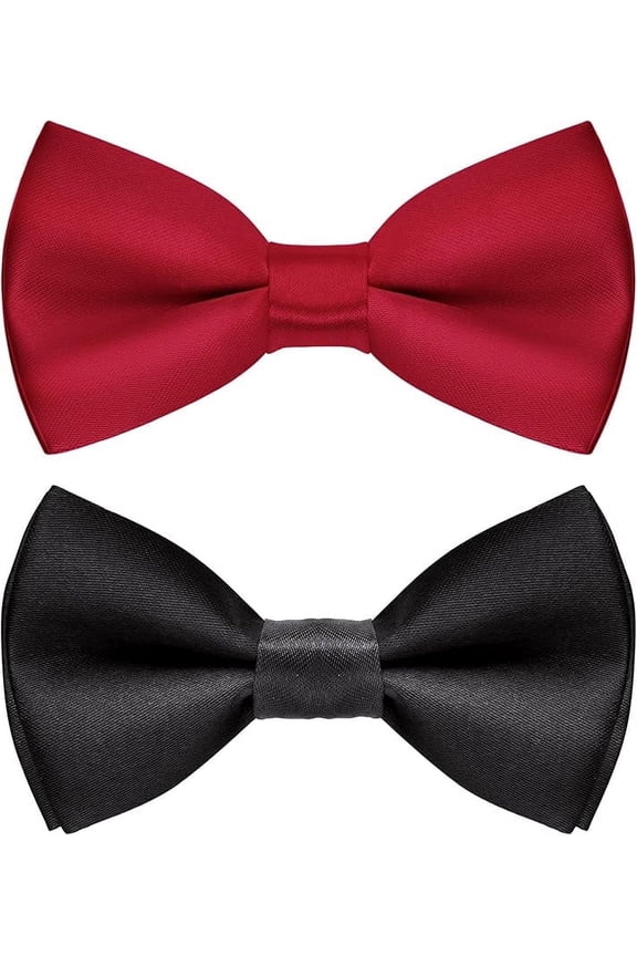 2PCS Kids Bow Ties Solid Color Satin Bow Tie for Child Boys Toddlers Wedding Party Dress up