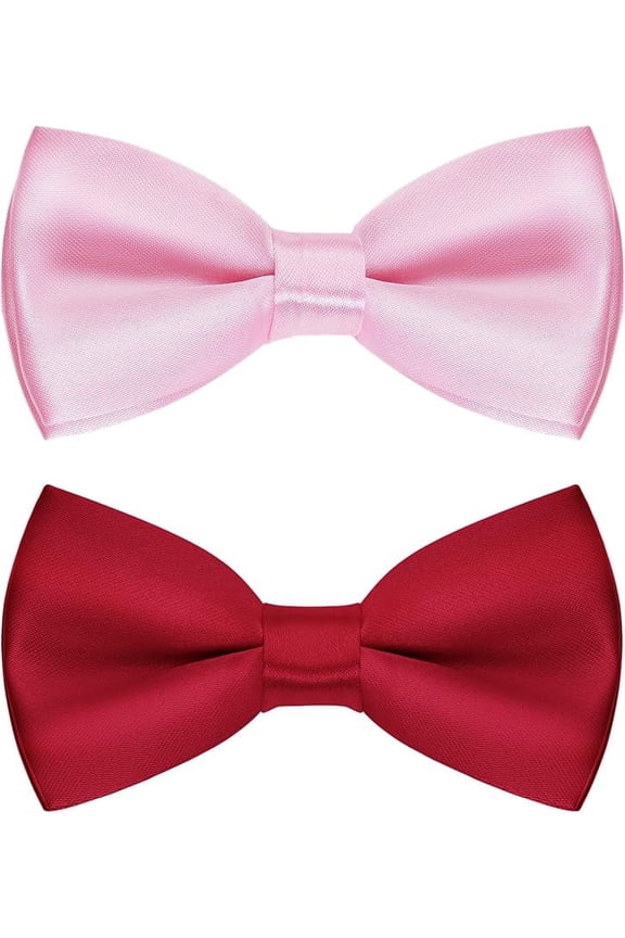 2PCS Kids Bow Ties Solid Color Satin Bow Tie for Child Boys Toddlers Wedding Party Dress up