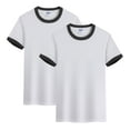 thumbnail image 1 of 2PCS Kids' Color Block T-Shirts: Contrast Collar & Sleeves, Loose Fit Crewneck Tees for Boys & Girls,Color Grey,Size 6-7 Years, 1 of 9