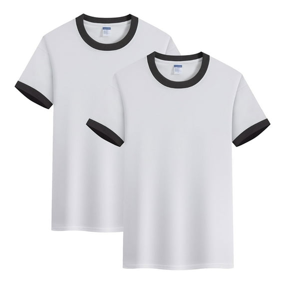 2PCS Kids' Color Block T-Shirts: Contrast Collar & Sleeves, Loose Fit Crewneck Tees for Boys & Girls,Color Grey,Size 6-7 Years