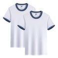 thumbnail image 1 of 2PCS Kids' Color Block T-Shirts: Contrast Collar & Sleeves, Loose Fit Crewneck Tees for Boys & Girls,Color Navy,Size 4-5 Years, 1 of 9