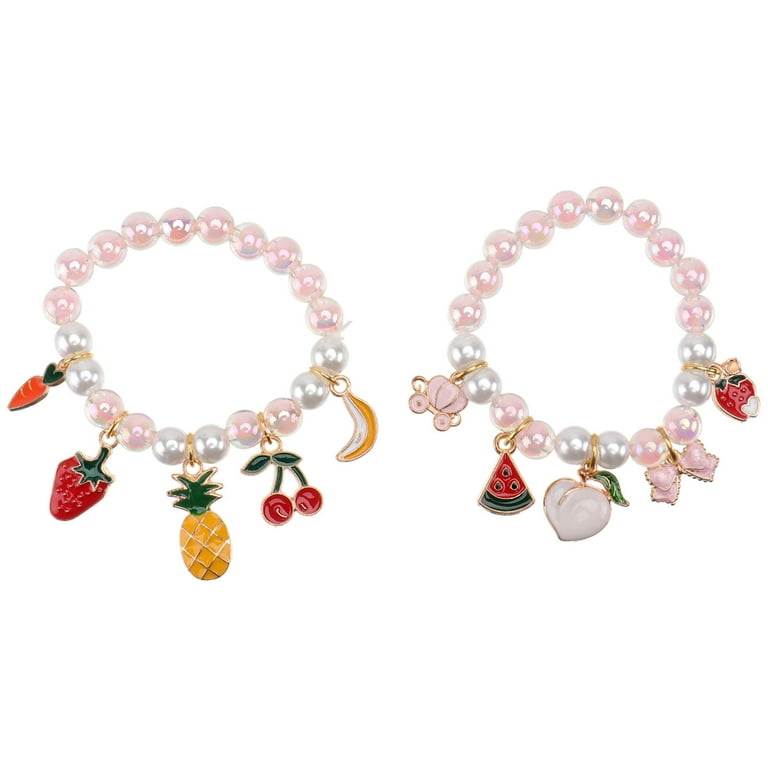 2PCS Kids Imitation Pearl Bracelet Girl Beaded Wrist Chain Baby 