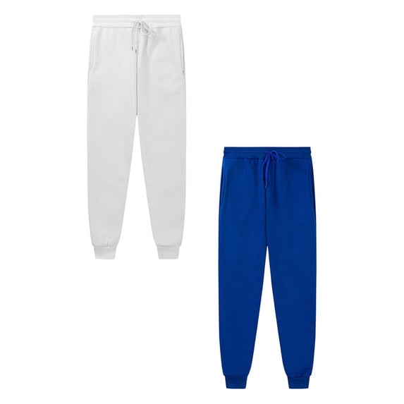 2PCS Kids Sweatpants Girls Athletic Pants with Pockets Adjustable Drawstring Pants White & Blue Sweatpants Boys 8-9 Years Pants