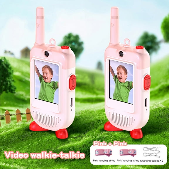 2PCS Kids Walkie-Talkie Set , Rechargeable Long-Range Two-Way Radio Toys, Outdoor Adventure Camping Hiking Gear, Pink Color Design Birthday Gift