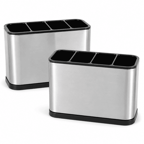 2PCS Kitchen Cutlery Utensil Holder Spoon Fork Storage Organizer for Countertop Rustproof, Flatware Caddy Stainless Steel Cutlery Holder Stainless Steel Kitchen Organizer Caddy